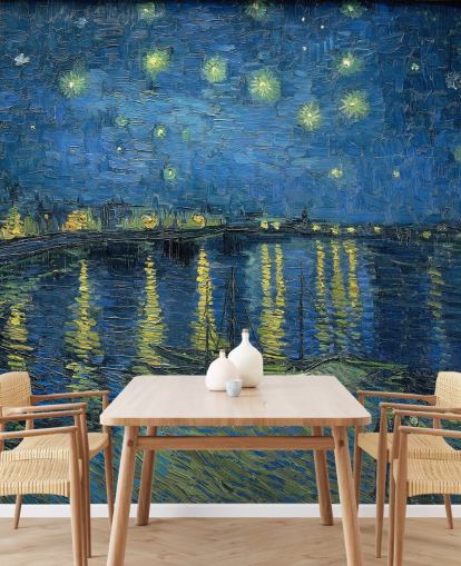 kunstbehang met de naam Starry Night Over the Rhone van Vincent van Gogh