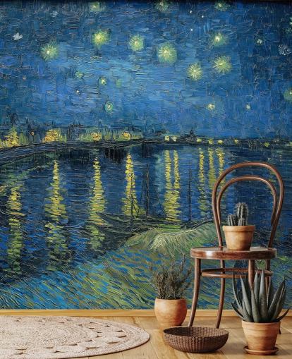 fine art wallpaper mural called Starry Night Over the Rhone by Vincent van Gogh