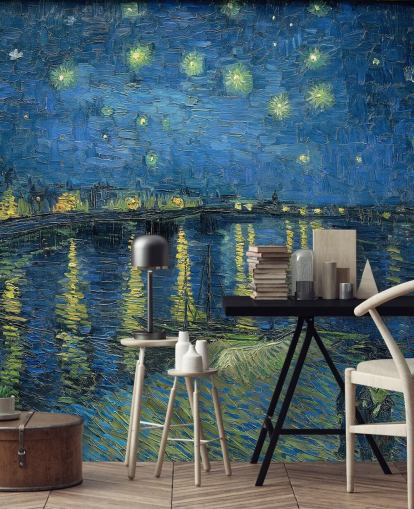 konsttapet väggmålning som heter Starry Night Over the Rhone av Vincent van Gogh