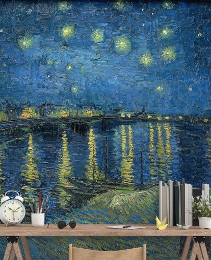 fine art wallpaper mural called Starry Night Over the Rhone by Vincent van Gogh fine art wallpaper mural called Starry Night Over the Rhone by Vincent van Gogh