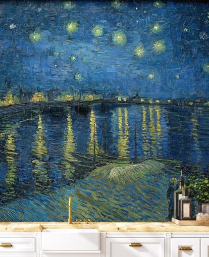 fine art wallpaper mural called Starry Night Over the Rhone by Vincent van Gogh