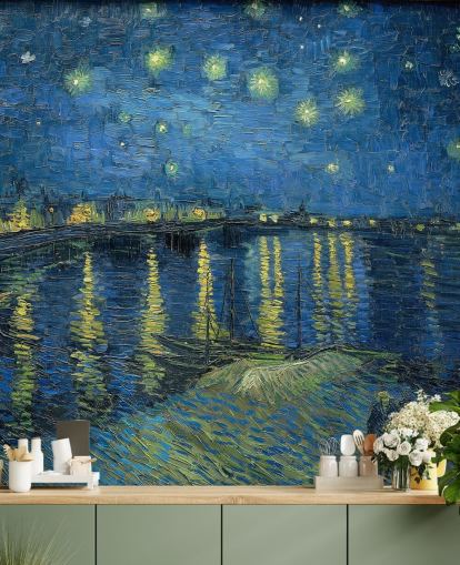 mural de papel pintado de bellas artes llamado Noche estrellada sobre el Ródano de Vincent van Gogh mural de papel pintado de bellas artes llamado Noche estrellada sobre el Ródano de Vincent van Gogh