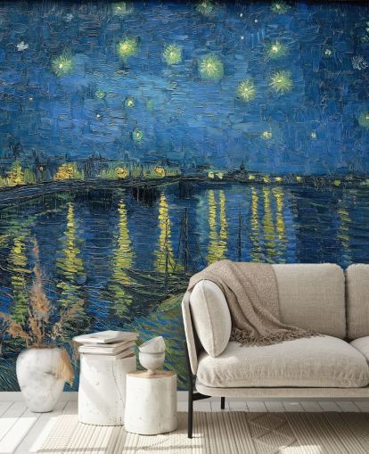 mural de papel pintado de bellas artes llamado Noche estrellada sobre el Ródano de Vincent van Gogh
