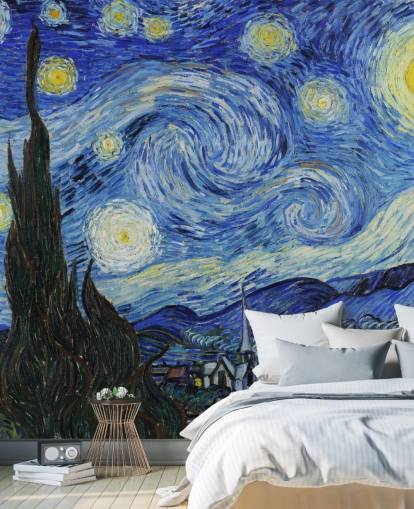papier peint mural d'art intitulé Starry Night de Vincent van Gogh pour les chambres et les salons papier peint mural d'art intitulé Starry Night de Vincent van Gogh pour les chambres et les salons