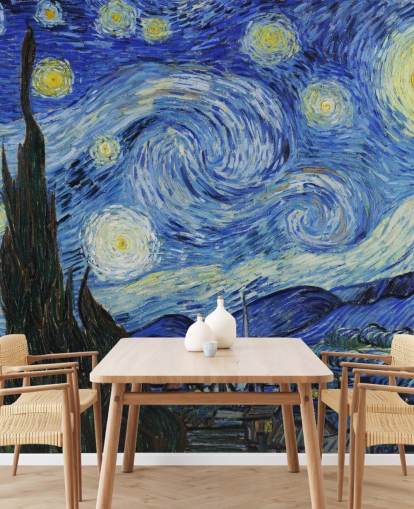 mural de papel pintado de bellas artes llamado Starry Night de Vincent van Gogh para dormitorios y salas de estar mural de papel pintado de bellas artes llamado Starry Night de Vincent van Gogh para dormitorios y salas de estar