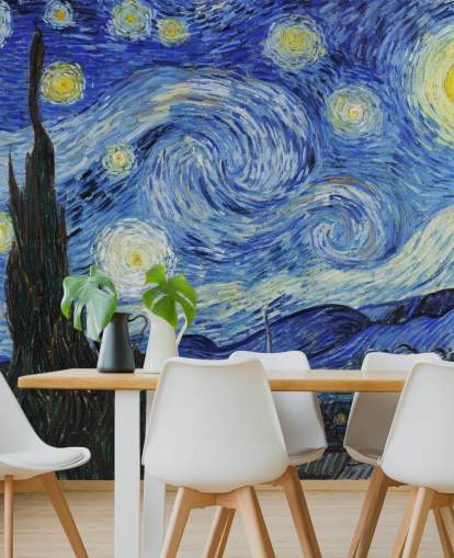 fine art wallpaper mural called Starry Night by Vincent van Gogh for bedrooms and living rooms