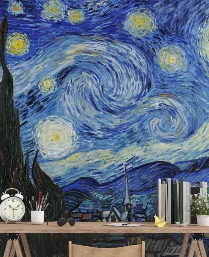 fine art behangmuurschildering genaamd Starry Night van Vincent van Gogh voor slaapkamers en woonkamers