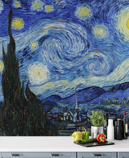 mural de papel de parede de belas artes chamado Starry Night de Vincent van Gogh para quartos e salas de estar