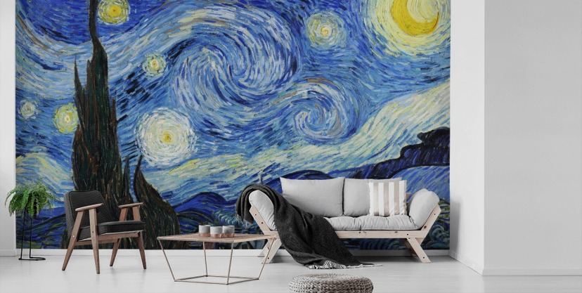 fine art behangmuurschildering genaamd Starry Night van Vincent van Gogh voor slaapkamers en woonkamers