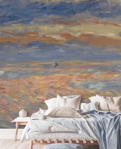 blue and orange fine art wallpaper mural called Sunset by Pierre-Auguste Renoir