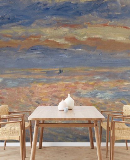 mural de papel pintado de bellas artes azul y naranja llamado Sunset de Pierre-Auguste Renoir