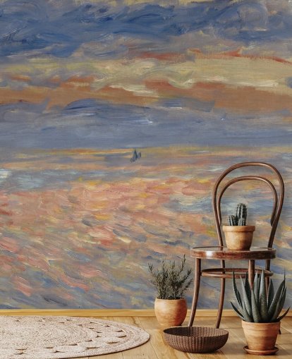 mural de papel pintado de bellas artes azul y naranja llamado Sunset de Pierre-Auguste Renoir