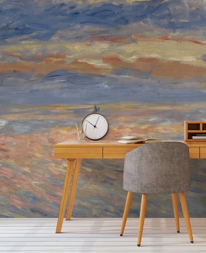 blue and orange fine art wallpaper mural called Sunset by Pierre-Auguste Renoir