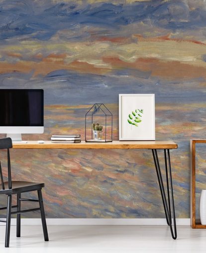 blå og orange kunsttapet vægmaleri kaldet Sunset af Pierre-Auguste Renoir blå og orange kunsttapet vægmaleri kaldet Sunset af Pierre-Auguste Renoir