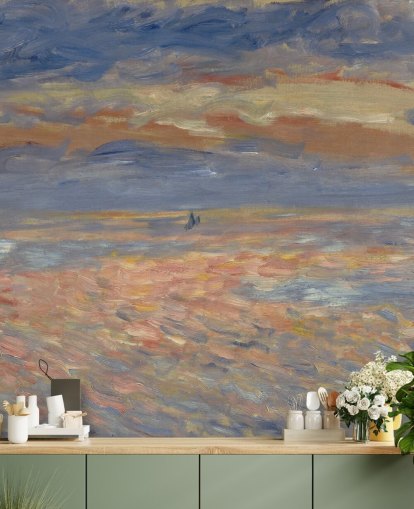 blue and orange fine art wallpaper mural called Sunset by Pierre-Auguste Renoir