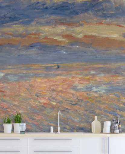 mural de papel pintado de bellas artes azul y naranja llamado Sunset de Pierre-Auguste Renoir mural de papel pintado de bellas artes azul y naranja llamado Sunset de Pierre-Auguste Renoir