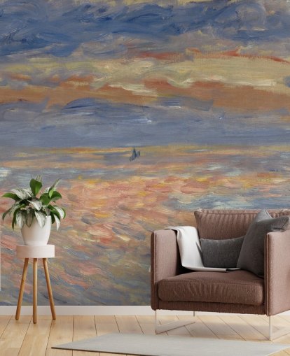 mural de papel pintado de bellas artes azul y naranja llamado Sunset de Pierre-Auguste Renoir