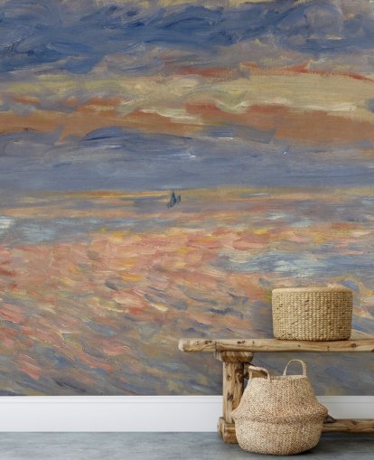 blue and orange fine art wallpaper mural called Sunset by Pierre-Auguste Renoir