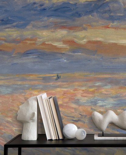 blue and orange fine art wallpaper mural called Sunset by Pierre-Auguste Renoir