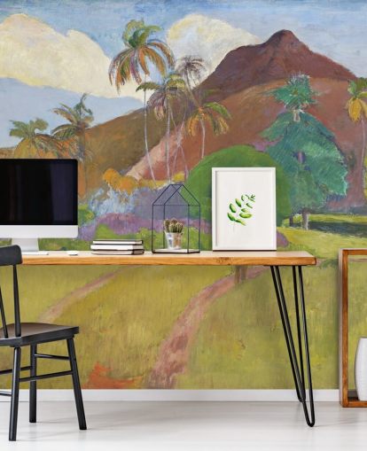 kunsttapet veggmaleri kalt Tahitian Landscape av Paul Gauguin for soverom, stuer og spiserom