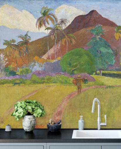 papier peint mural d'art intitulé Paysage tahitien de Paul Gauguin pour les chambres, les salons et les salles à manger papier peint mural d'art intitulé Paysage tahitien de Paul Gauguin pour les chambres, les salons et les salles à manger