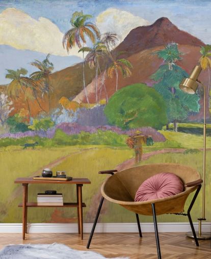 mural de papel de parede de belas artes chamado Tahitian Landscape de Paul Gauguin para quartos, salas de estar e salas de jantar mural de papel de parede de belas artes chamado Tahitian Landscape de Paul Gauguin para quartos, salas de estar e salas de jantar