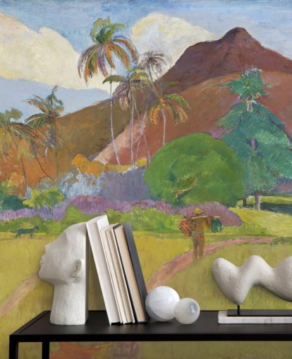 fine art behangmuurschildering genaamd Tahitian Landscape van Paul Gauguin voor slaapkamers, woonkamers en eetkamers