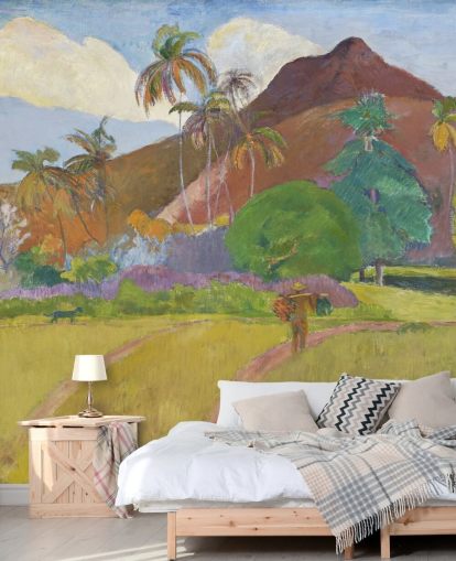 fine art wallpaper mural called Tahitian Landscape by Paul Gauguin for bedrooms, living rooms and dining rooms fine art wallpaper mural called Tahitian Landscape by Paul Gauguin for bedrooms, living rooms and dining rooms
