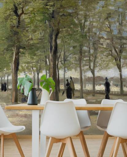 mural de papel pintado de Van Gogh llamado Terraza en los jardines de Luxemburgo para dormitorios, salas de estar y paredes decorativas