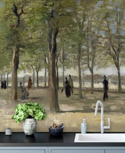 mural de papel pintado de Van Gogh llamado Terraza en los jardines de Luxemburgo para dormitorios, salas de estar y paredes decorativas