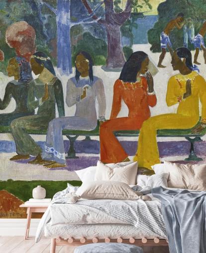 colorful paul gauguin fine art wallpaper mural called We Shall not Go to Market Today