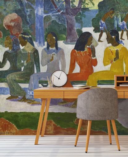 colorido mural de papel pintado de bellas artes de Paul Gauguin llamado No iremos al mercado hoy