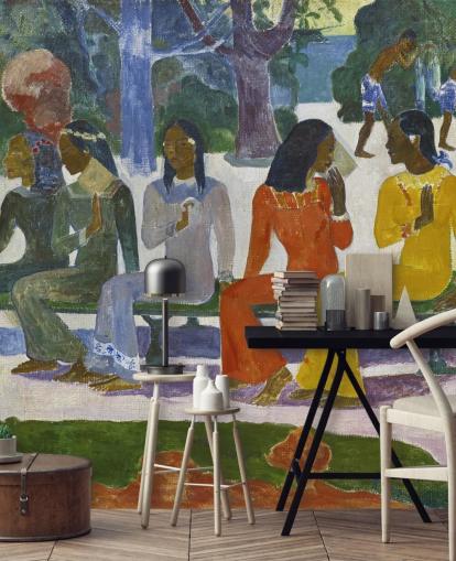 colorful paul gauguin fine art wallpaper mural called We Shall not Go to Market Today