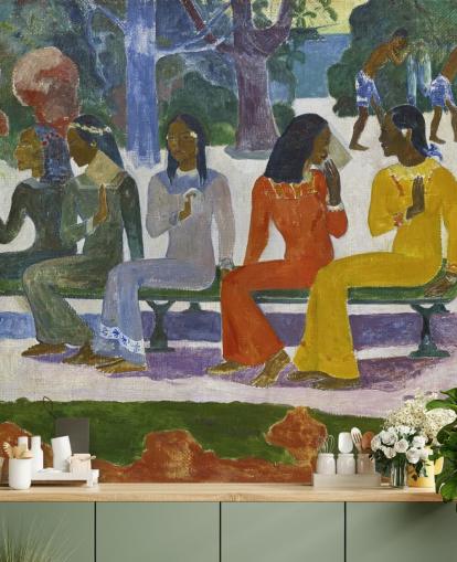 fargerikt Paul Gauguin kunsttapet veggmaleri kalt We Shall Not Go to Market Today fargerikt Paul Gauguin kunsttapet veggmaleri kalt We Shall Not Go to Market Today