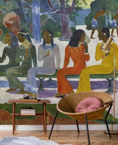 Buntes Wandbild von Paul Gauguin mit dem Titel We Shall Not Go to Market Today
