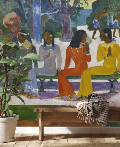 mural colorido de papel de parede de belas artes de paul gauguin chamado We Shall Not Go to Market Today