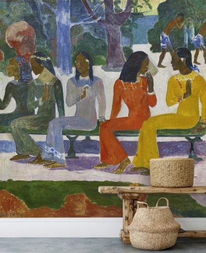 Buntes Wandbild von Paul Gauguin mit dem Titel We Shall Not Go to Market Today