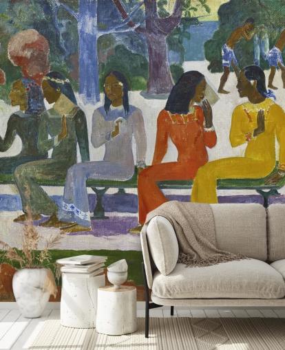 colourful paul gauguin fine art wallpaper mural called We Shall not Go to Market Today