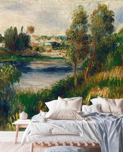 Kunsttapete mit dem Titel Landscape at Vétheuil von Pierre-Auguste Renoir für Schlafzimmer und Wohnzimmer Kunsttapete mit dem Titel Landscape at Vétheuil von Pierre-Auguste Renoir für Schlafzimmer und Wohnzimmer
