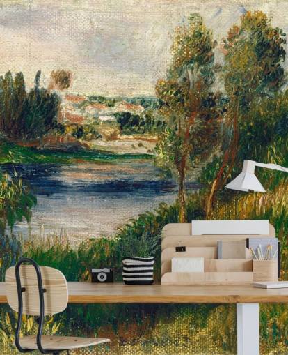 fine art wallpaper mural called Landscape at Vétheuil by Pierre-Auguste Renoir for bedrooms and living rooms