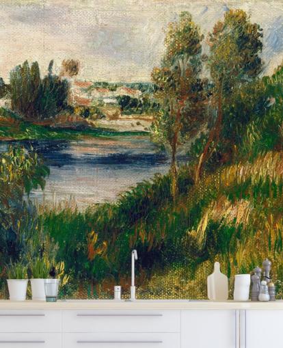 papier peint mural d'art intitulé Paysage à Vétheuil de Pierre-Auguste Renoir pour les chambres et les salons