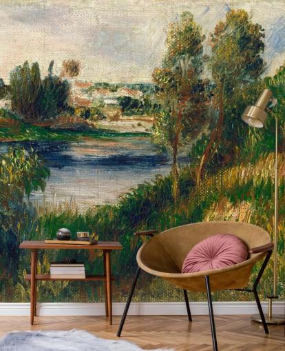 Kunsttapete mit dem Titel Landscape at Vétheuil von Pierre-Auguste Renoir für Schlafzimmer und Wohnzimmer