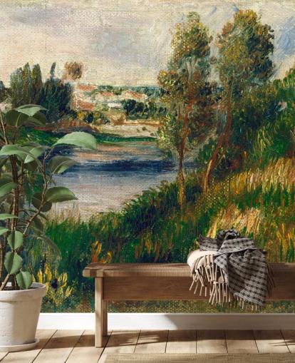 konst tapetväggmålning kallad Landscape at Vétheuil av Pierre-Auguste Renoir för sovrum och vardagsrum