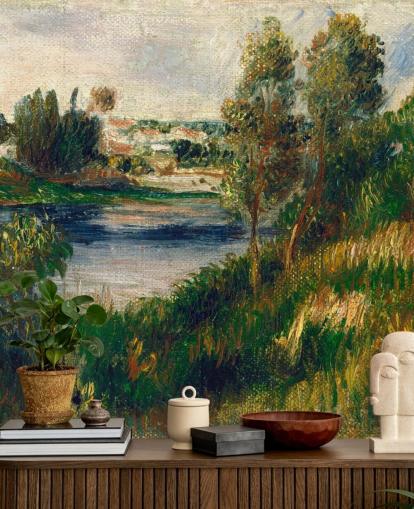 Kunsttapete mit dem Titel Landscape at Vétheuil von Pierre-Auguste Renoir für Schlafzimmer und Wohnzimmer