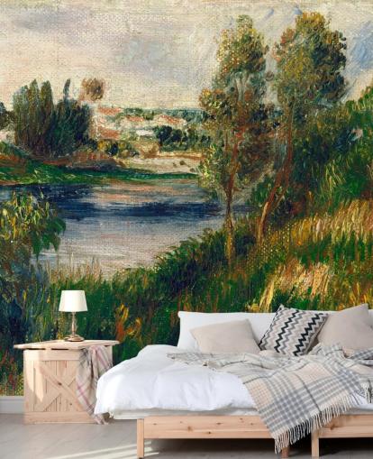 mural de papel pintado de bellas artes llamado Paisaje en Vétheuil de Pierre-Auguste Renoir para dormitorios y salas de estar mural de papel pintado de bellas artes llamado Paisaje en Vétheuil de Pierre-Auguste Renoir para dormitorios y salas de estar