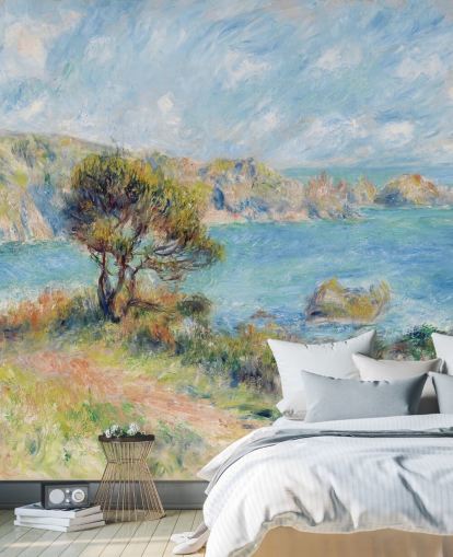 fresque murale bleue et verte de Renoir intitulée View at Guernsey pour les chambres et les salons
