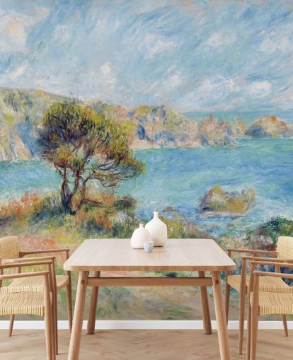 fresque murale bleue et verte de Renoir intitulée View at Guernsey pour les chambres et les salons fresque murale bleue et verte de Renoir intitulée View at Guernsey pour les chambres et les salons