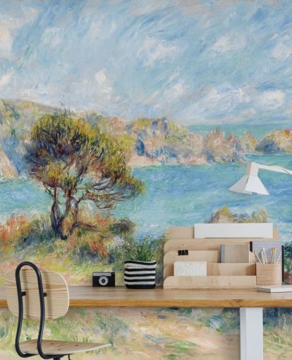 sininen ja vihreä renoir-seinämaalaus nimeltä View at Guernsey makuuhuoneisiin ja olohuoneisiin