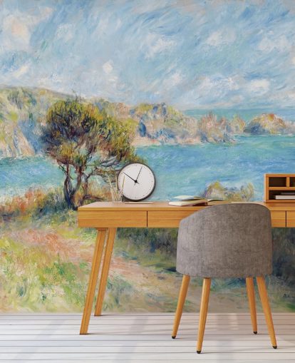 mural de pared de Renoir azul y verde llamado View at Guernsey para dormitorios y salas de estar