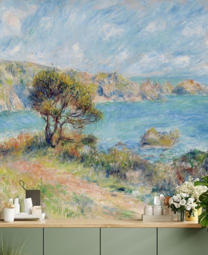 mural de pared de Renoir azul y verde llamado View at Guernsey para dormitorios y salas de estar